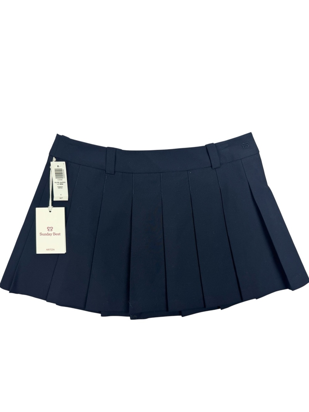 NWT Sunday Best Olive Super Low Rise Pleated Mini Skirt in Navy Blue Aritzia 4